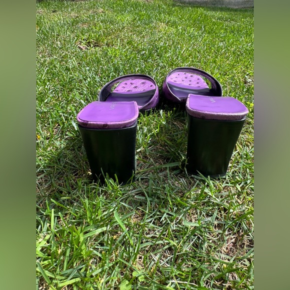 90s / Y2K Vintage Via Spiga Purple Ostrich Heeled Mules - Picture 8 of 8